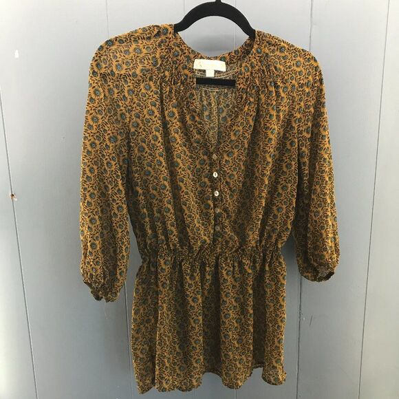 Weekend umber with blue floral sheer peasant top size S - Picture 1 of 4